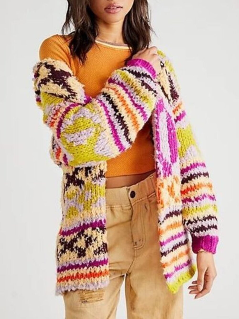 Free People Peggy Cardigan - Sunshine Orchid Combo - Size Medium